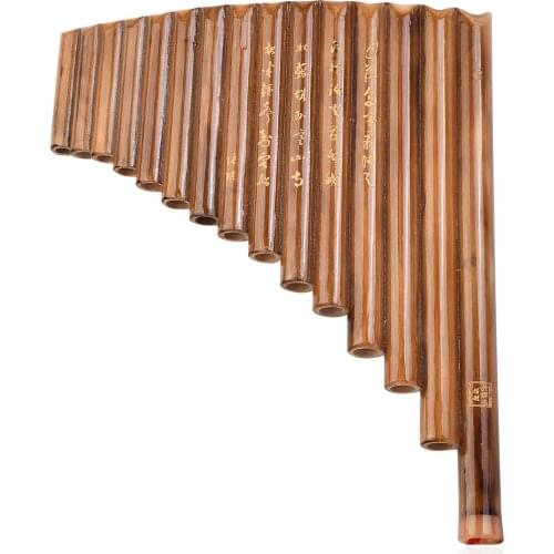 Handmade Left Hand Pan Flute 15 Pipes G Tone Panpipes Folk Wind Instrument with Cleaning Tool for Beginner Brown