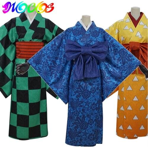 DIOCOS Anime Demon Slayer kimetsu no yaiba Tanjirou Zenitsu Inosuke Cosplay Costumes Japanese Kimono for Women