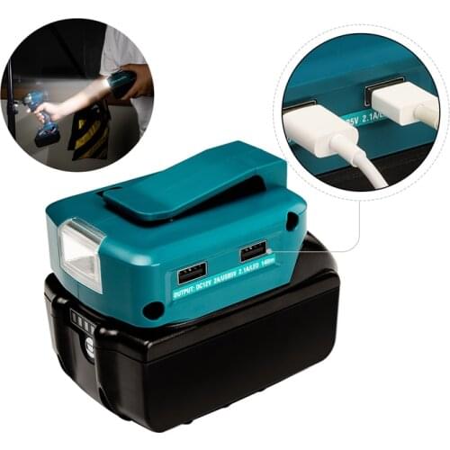For Makita Li-on Battery 18V Led Light Dual USB Port with LED Light Spotlight Outdoor Flashlight for Makita Batteries
