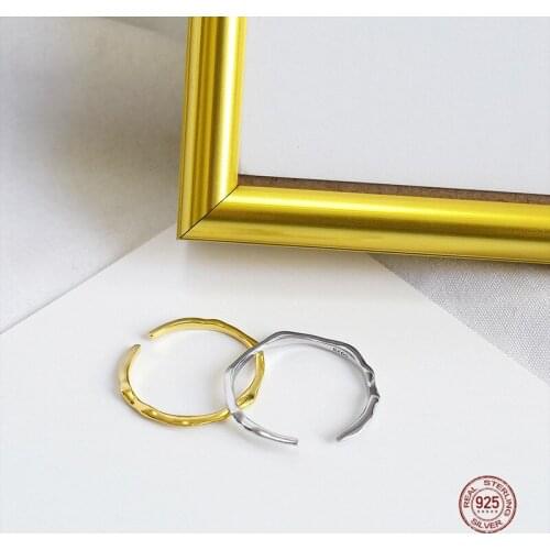 LKO Minimalism Geometry Irregular Slub 925 Sterling Silver Adjustable Open Rings For Women Jewelry Gifts Accessories
