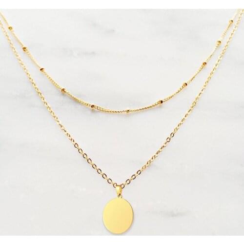 Layered Necklace Coin Pendant Stainless Steel Satellite Bead Chain Disc Neckalce for Women Collar Collier Gift