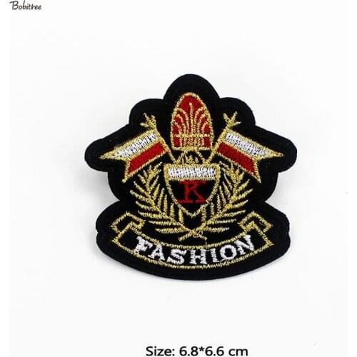 Fashion Golden Flag Patches Badge iron on Stickers Fabric for Jacket DIY Stripes Embroidery DIY Sewing Appliques