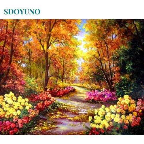 SDOYUNO Frame Autumn Landscape DIY Painting By Numbers Acrylic Paint On Canvas Modern Wall Art Painting & Calligraphy 40x50cm