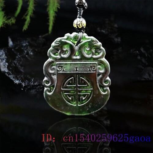 Jade Dragon Pendant Necklace Obsidian Charm Carved Black Green Gifts Gemstone Fashion Chinese Natural Jewellery Amulet