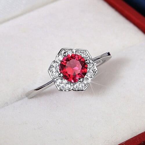 New S925 Sterling Silver New Product Fashion Foreign Trade Red Oval Zircon Ring Two-tone Ring Wedding Bridal Jewelry