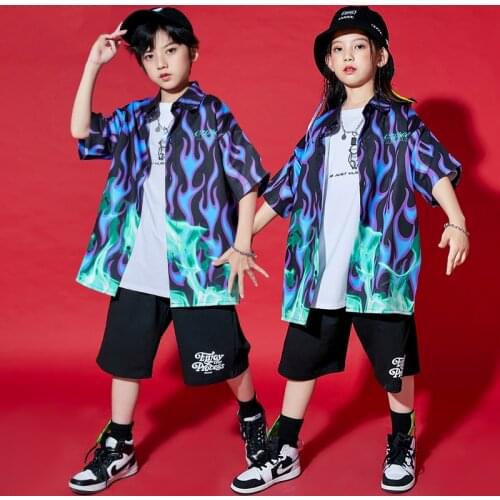Hip Hop Dance Clothes For Boys Girls Loose Shirts Printing Short Sleeves Jazz Dance Outfit Ballroom Street Dance Costume BL6727