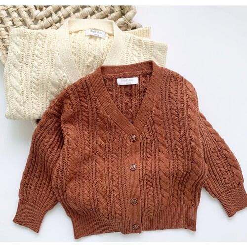 Baby Boys Girl Cotton Pure Color Cardigan 2021 Autumn Children Outwear Jacket Knitted V Collar Solid Sweater Oversize Clothing