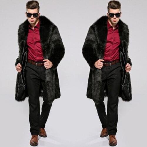 Autumn faux mink leather jacket mens winter thicken warm long fur leather coat men slim jackets jaqueta de couro fashion black