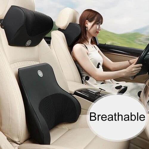 JINSERTA Car Headrest Neck Pillow Set Auto Seat Back Lumbar Support Waist Pillow Head Support Car Accessories Travel Pillow