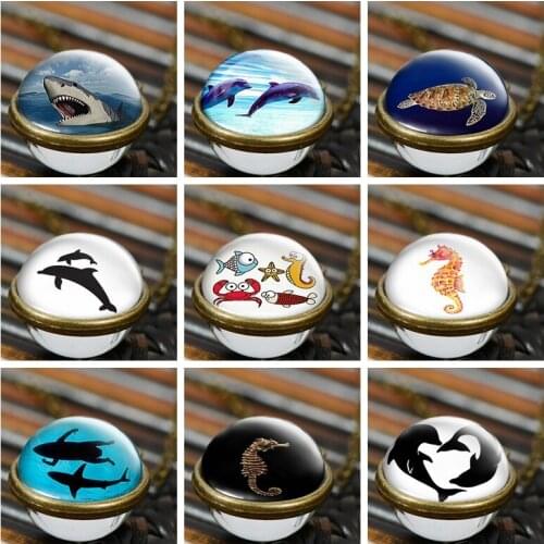 SIAN Cartoon Ocean Animal Glass Ball Necklace Dolphin Starfish Sea Horse Turtle Crystal Pendant Exquisite Handmade Kids Jewelry