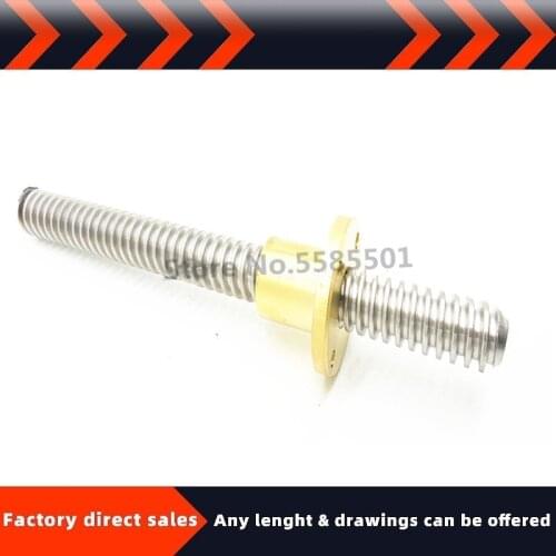 Stainless steel trapezoidal threaded screw T14*3 large screw copper nut can be customized