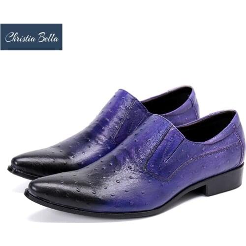 Christia Bella Italian Handmade Men Shoes Purple Real Leather Party Shoes Pointed Toe Business Leather Shoes Formal Footwear