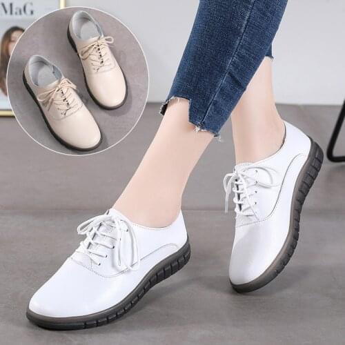 Lace-up leather shoes women flats fashion solid 2021 new arrival sneakers woman shoes casual loafers female flats