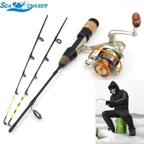 58cm Winter Ice Fishing Rods 2 tips Spinning Rod and reel set Carbon Fiber Ice pole Ultra-light Carp Fishing Winter fishing