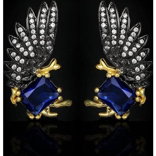 CIZEVA 925 Silver Jewelry Elegant Big Flower Wings Stud Earrings Brilliant Zircon Stone Punk Black Gold Jewelry for Women