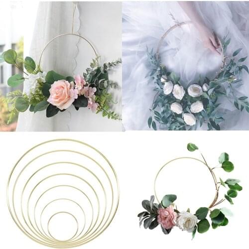 Iron Gold metal-ring dream garland Flower circle Hand hold wreath wall flower rack catcher Wedding decoration Metal bride hoop