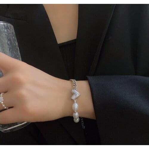 Luokey Korea And Japan Fashion Pearl Bracelets Silver Color Harajuku Style Heart Punk Bracelets Bangles For Women Gothic Jewelry