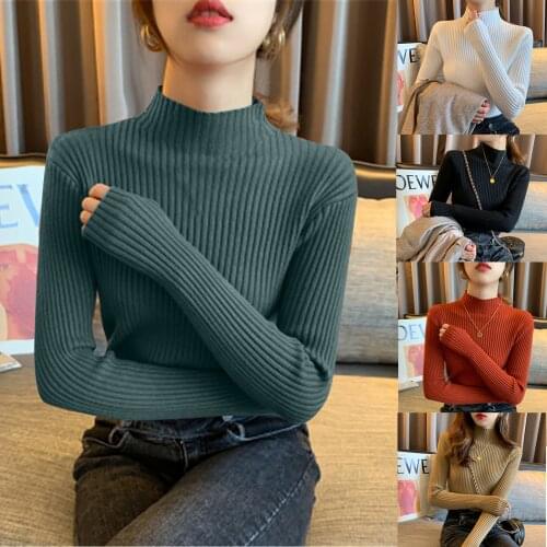 2021 Winter Womens Long Sleeve Drawstring Ruched Sweater Thick Tops Fashion All-Match Turtleneck Solid Color Ladies Sweater F