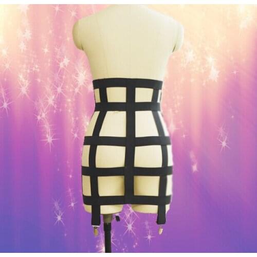 Summer style women sexy black handmade body harness Harajuku Gothic bondage harness Pole dance skirt Bundled Sexy Lingerie