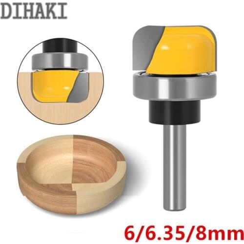 1pc 6mm 6.35mm 8mm Shank 1-1/8 Diameter Bowl Tray Router Bit Round Nose Milling Cutter with Bearing for Wood Woodworking