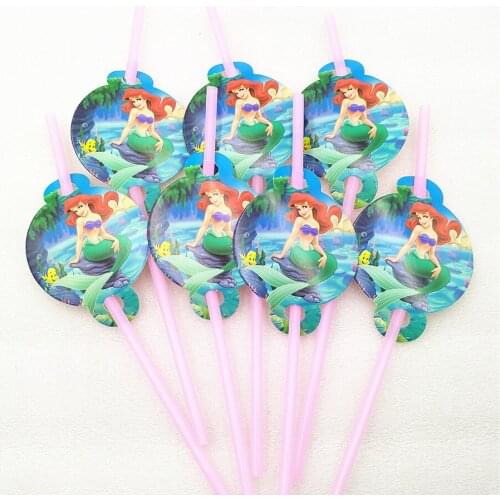 10PCS Pretty Mermaids Party Supplies Drinking Straws Birthday Festive Supplies Decoration Paper Drinking Straws Holiday Straws