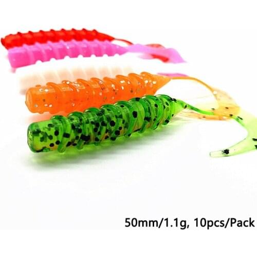 10pcs Swimming Grubs Fishing Soft Bait 50mm 1.1g Long Tail Worms Lure Jigging Fishing Lures Kit For Bass Trout Walleye Crappie