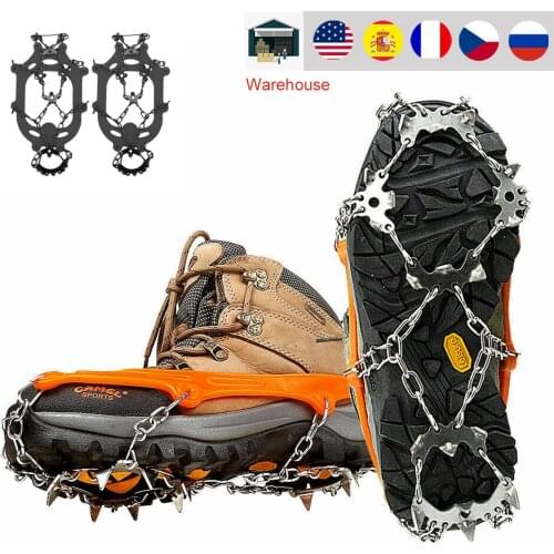 18 Teeth Ice Snow Crampons Anti-Slip Climbing Gripper Shoe Covers Spike Cleats Stainless Steel Snow Skid Shoe Cover Crampon