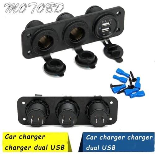 2 Hole Car-Styling 12V/24V Waterproof Car Boat Motorcycle Car Cigarette Lighter Socket Dual USB 3 Hole Charger