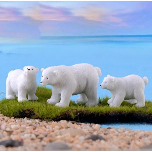 ZOCDOU 2 Pieces Polar Bear White Oso Sea Bears Small Model Statue Figurine Micro Crafts Ornament Miniatures Car DIY Room Decor