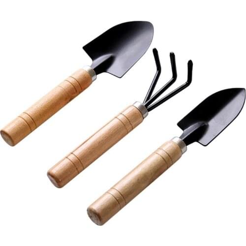 3pcs Mini Garden Shovel Rake Spade Erramientas Bonsai Tools Set Wooden Handle For Flowers Potted Plant