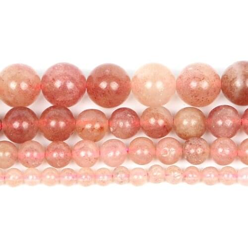 4-12mm Natural Stone Beads Smooth Round Loose Strawberry Crystal Beads For Jewelry Making DIY Charm Bracelet Necklace Handmade