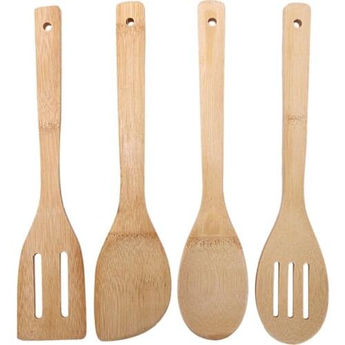 4pcs 4 Pieces Pure Bamboo Solid Turner, Spatula, Slotted Spoon and Spoon Kitchen Essentials Cooking Utensils Tool Set
