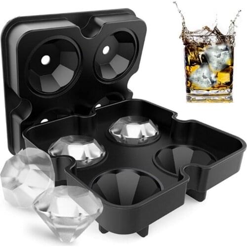 4 Cell Diamond Ice Ball Mold Silicone Ice Cube Tray Whiskey Ball Maker Ice Cream Molds Form Chocolate Mold For Party Bar