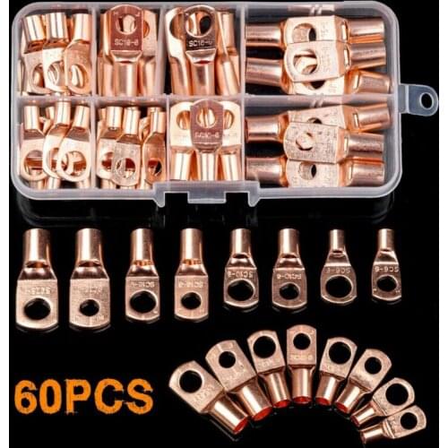 60 Pcs Electrical Cable Wire Connectors Crimp Terminal Bare Copper Lug Connectors For Household Repair Tools Accessories