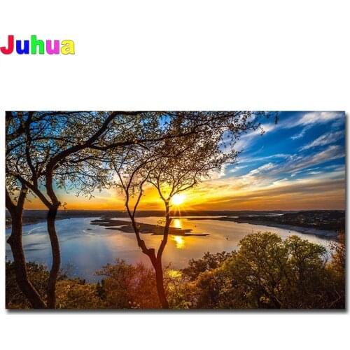 5D DIY Diamond Painting Beautiful Sunset Landscape Full Square/Round tree lake Diamond Embroidery Mosaic art Home Decor