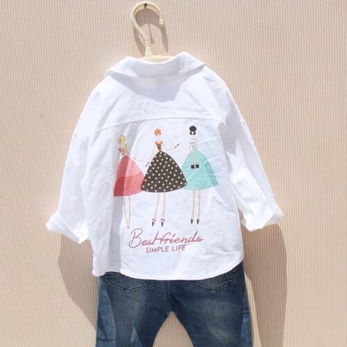 Fashion Cartoon White Tops for Big Girls Cotton Teenage Girls Shirts Korean Kids Blouses Girls Teenage Long Sleeve Tops 2-16Yrs