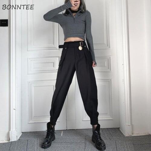 Pants Women High Waist Cargo Trousers Oversize S-5XL with Belt Ankle-length Loose Summer Harajuku BF Elastics Vintage Pockets