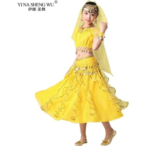 Kids India Bollywood Belly Dance Costumes Set Girl Oriental Dance Egypt Belly Dancing Performance Stage Clothes Indian 2/7pcs