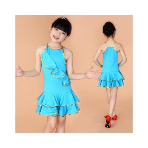 Child Kids Girls Dance Clothes Latin Dance Dress Flounced Dance Clothes Dance Costumes Stage performance clothing