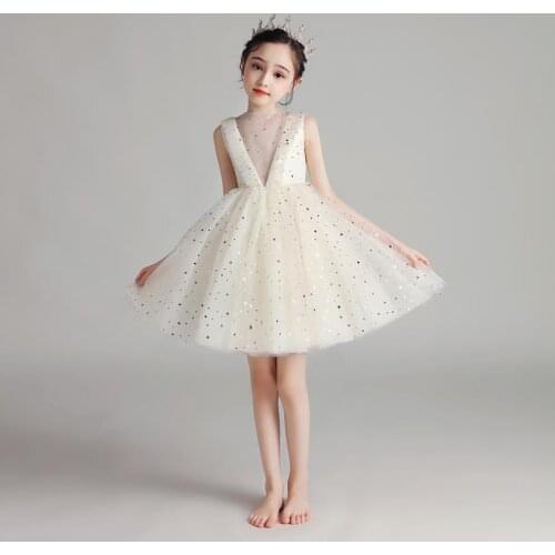 Children Evening Gown Sequined stitching Wedding Birthday Party Princess Dress For Girls Kids Piano Host Dress Vestidos L373