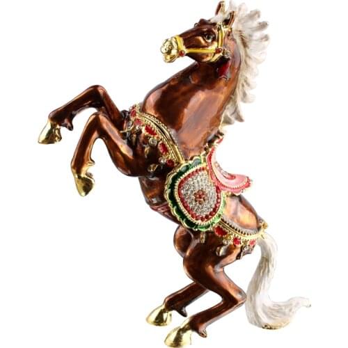 Horse Figurine Jewelry Trinket Box Enamel Rhinestones Hinged Keepsake Christmas Gift Collectible Craft Decor