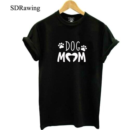 Dog mom print womens cotton t shirt Graphic tees Women Clothingm Summer Funny t shirts Ladies tops cute tees plus size