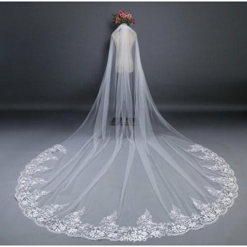Cinderella Cotton Lace Applique 3*3 meters Lace Appliqued Edge Soft Tulle Wedding Veil Wedding Bridal Chapel Veil