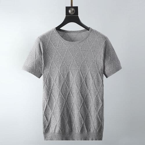 Summer Fashion Mens Sweaters Tshirt Slim Solid Color O Neck Knitting Short Sleeve T-shirt Knitted Male Pullover Sweaters L29