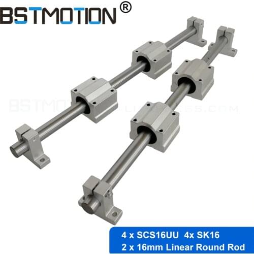 Linear Round Rail 16mm Chrome Plated rod SCS16UU Linear block bearing SK16 Shaft Support for CNC Router Parts
