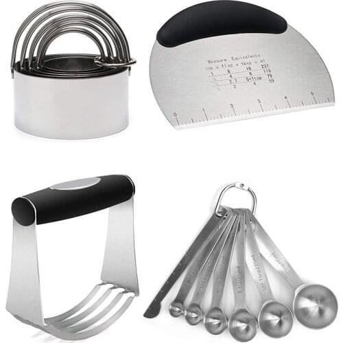 Measuring Spoons Set, Pastry Scraper, Dough Blender, Biscuit Cutter Set, Flour ,Professional Baking - 4 Pieces/ Set
