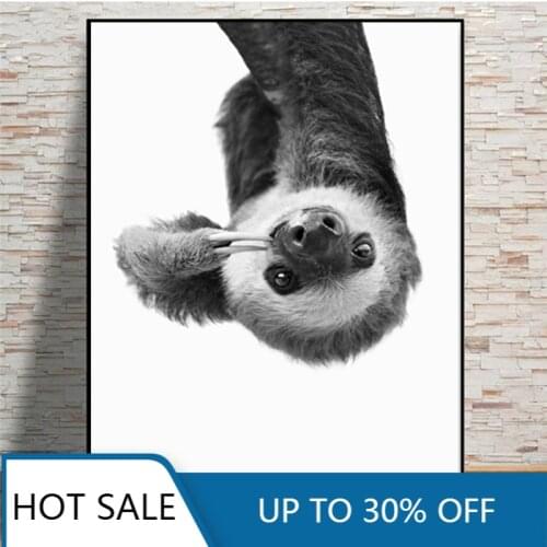 Wall Art Canvas Painting Posters Sloth Animal Modern Black And White Cute Print Wall Decor Picture For Baby Kids Room Decor