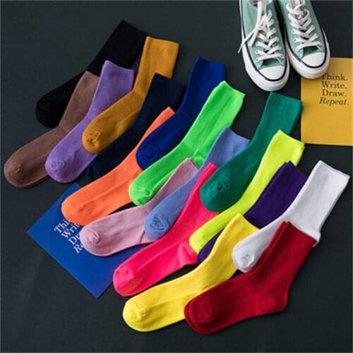 Cotton Hip Hop Street Cool Girls Socks Women Men Fashion Bright Neon Socks Fluorescent Candy Color Heap Socks Solid Cool Socks