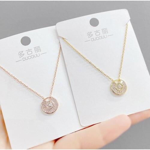 BOTU 2021 New Fashion Round Shape Micro Inlaid Zircon Pendant Necklace Creative Womens Lucky Charm Student Ornament Lucky Gift