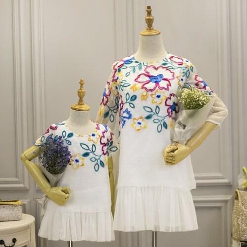 Mommy and Me Clothes Family Matching Lace Chiffon Mom and Daughter Dress Bohemian Dress Embroidered Flower Baby Girl Dress